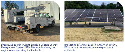 An energy-saving Breezeline bucket truck (left) and Breezeline solar panels (right)