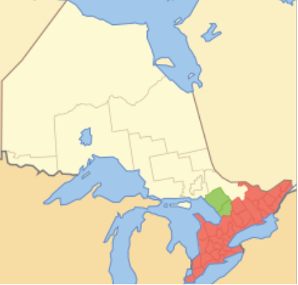 The parts of Canada's forests that have burned (so far) add up to half of the green and red areas in the image below. 